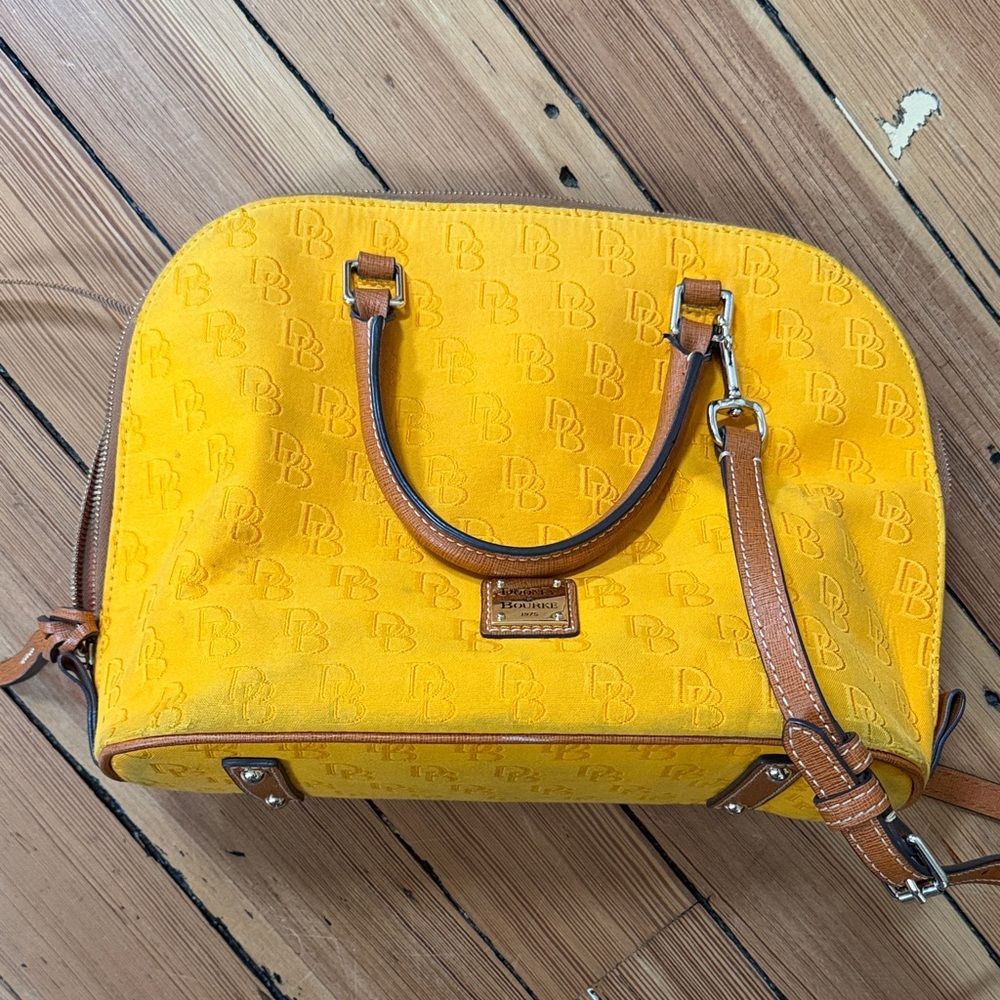 Dooney & Bourke Yellow Signature Dome Satchel with Brown Trim